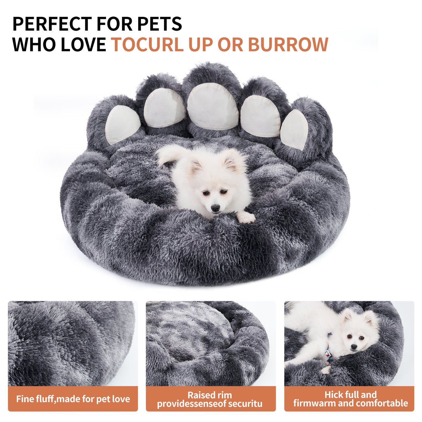 Cozy Bear Paw Dog Bed – Plush, Cute & Comfortable for Small to Medium Pets