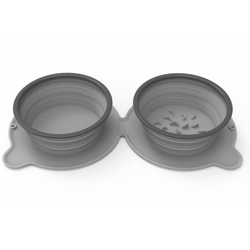 Portable Silicone Double Food Bowls Foldable Non-Slip Cat Bowl Pet Travel Anti-Choking Feeding Bowl Outdoor