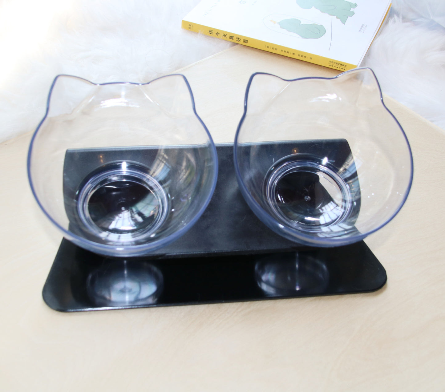 "Ergonomic Double Cat Bowl – Protect Your Cat's Neck While Eating"