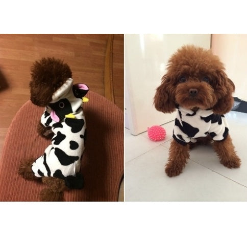 New Pet Cat Coat Warm Cow Costume Sweatshirt Hooded Clothing Sweater Winter Clothes Cat Clothing Jumpsuits Cow