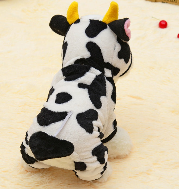 New Pet Cat Coat Warm Cow Costume Sweatshirt Hooded Clothing Sweater Winter Clothes Cat Clothing Jumpsuits Cow