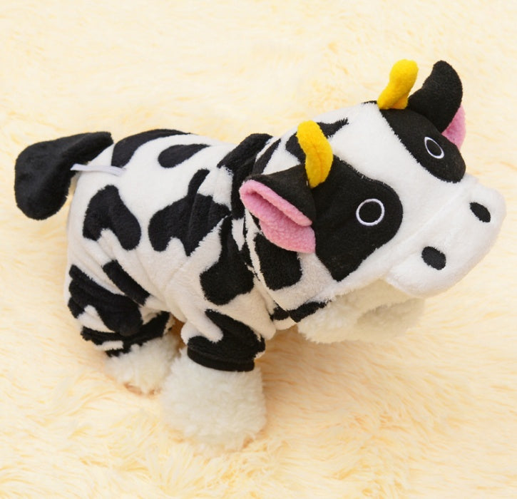 New Pet Cat Coat Warm Cow Costume Sweatshirt Hooded Clothing Sweater Winter Clothes Cat Clothing Jumpsuits Cow