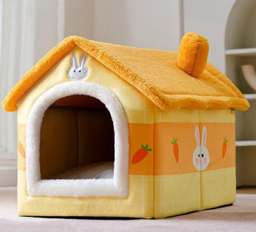Cozy Foldable Dog House – Warm & Enclosed Bed for Pets This Winter!