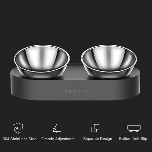 Adjustable Stainless Steel Pet Cat Double Bowls Anti-Slip