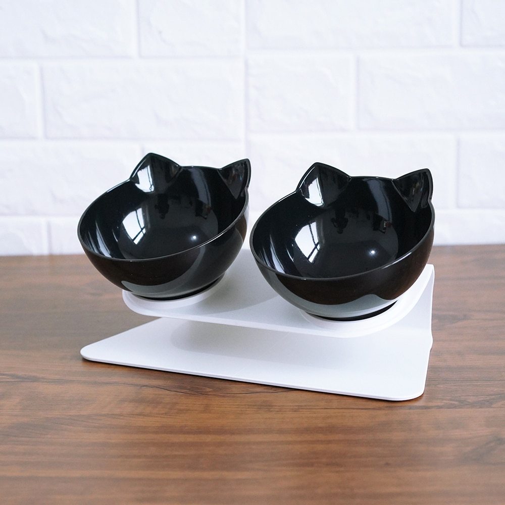 "Ergonomic Double Cat Bowl – Protect Your Cat's Neck While Eating"