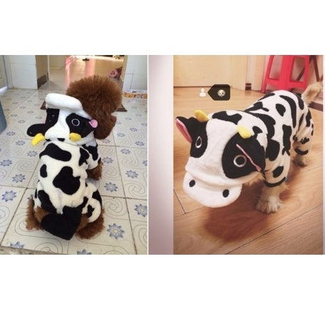 New Pet Cat Coat Warm Cow Costume Sweatshirt Hooded Clothing Sweater Winter Clothes Cat Clothing Jumpsuits Cow