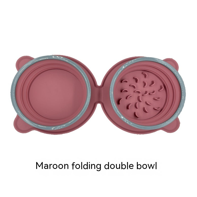 Portable Silicone Double Food Bowls Foldable Non-Slip Cat Bowl Pet Travel Anti-Choking Feeding Bowl Outdoor