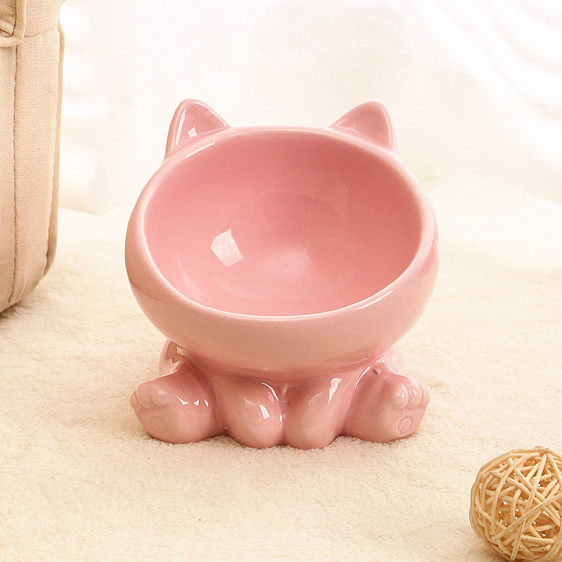 **Ergonomic Ceramic Cat Bowl with Neck Guard - Ideal for Comfortable Feeding**