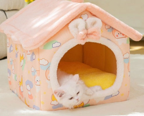Cozy Foldable Dog House – Warm & Enclosed Bed for Pets This Winter!