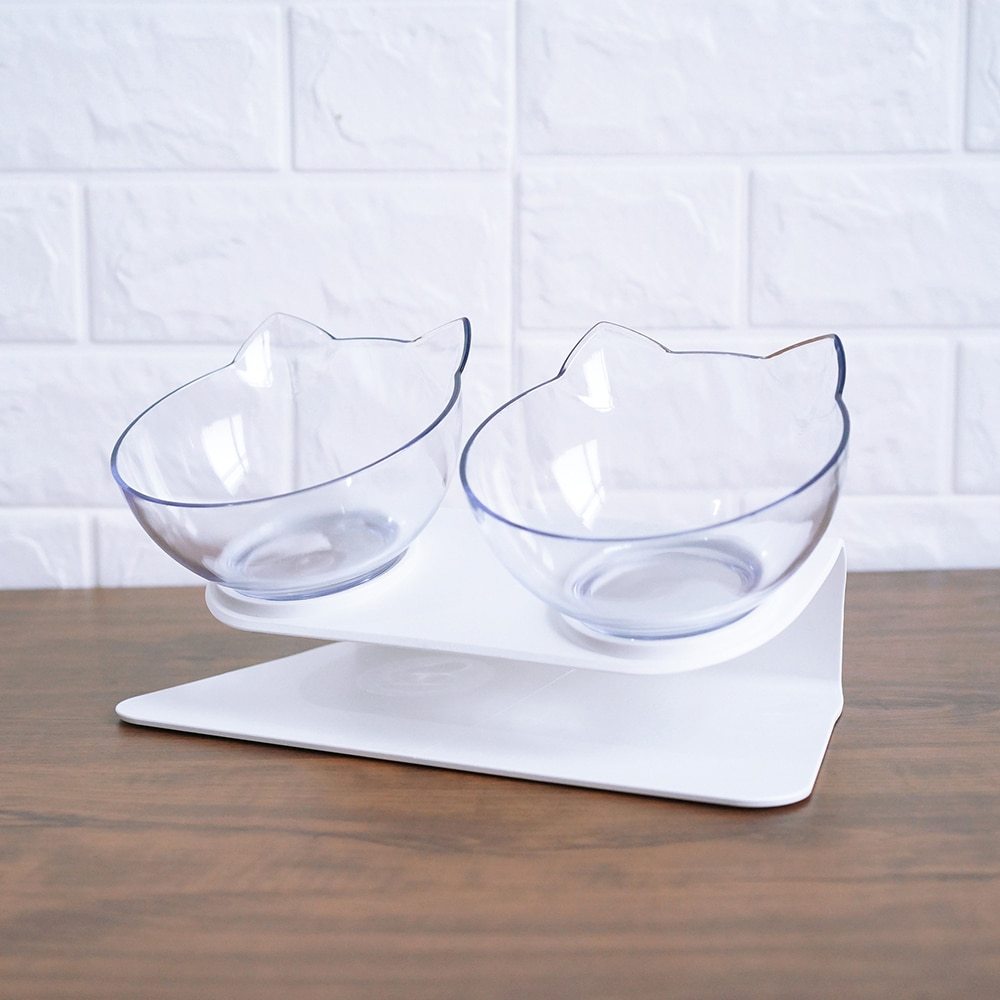 "Ergonomic Double Cat Bowl – Protect Your Cat's Neck While Eating"
