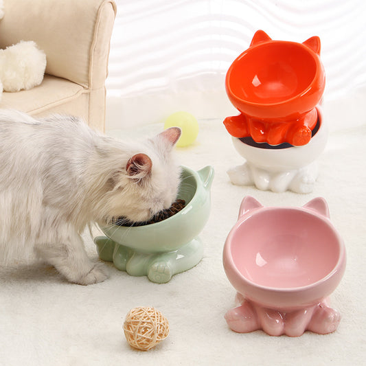 **Ergonomic Ceramic Cat Bowl with Neck Guard - Ideal for Comfortable Feeding**