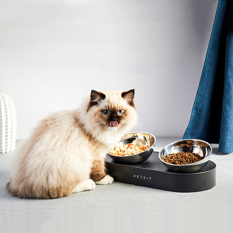Adjustable Stainless Steel Pet Cat Double Bowls Anti-Slip