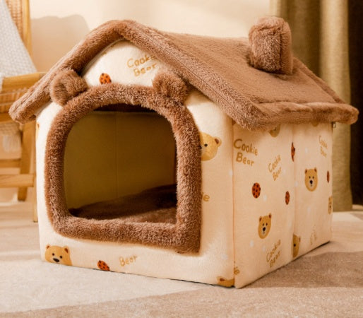 Cozy Foldable Dog House – Warm & Enclosed Bed for Pets This Winter!