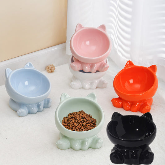 **Ergonomic Ceramic Cat Bowl with Neck Guard - Ideal for Comfortable Feeding**