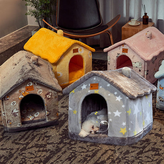 Cozy Foldable Dog House – Warm & Enclosed Bed for Pets This Winter!