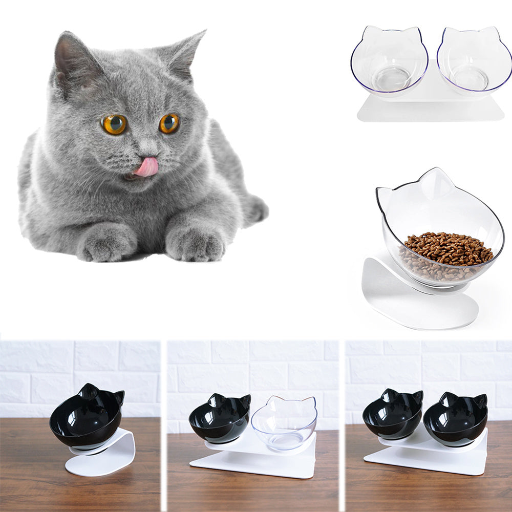 "Ergonomic Double Cat Bowl – Protect Your Cat's Neck While Eating"