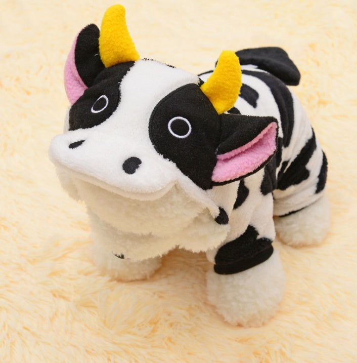 New Pet Cat Coat Warm Cow Costume Sweatshirt Hooded Clothing Sweater Winter Clothes Cat Clothing Jumpsuits Cow