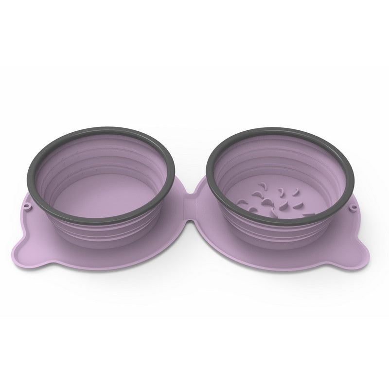 Portable Silicone Double Food Bowls Foldable Non-Slip Cat Bowl Pet Travel Anti-Choking Feeding Bowl Outdoor