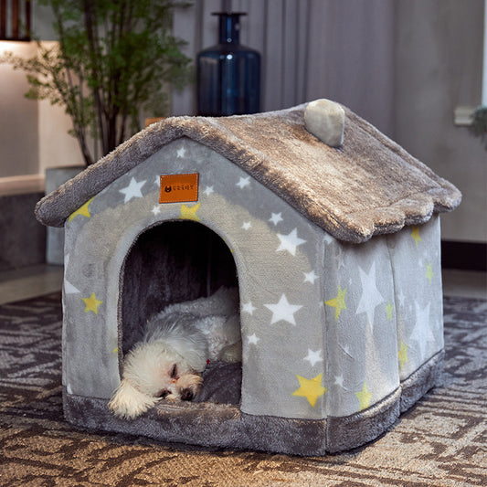 Cozy Foldable Dog House – Warm & Enclosed Bed for Pets This Winter!