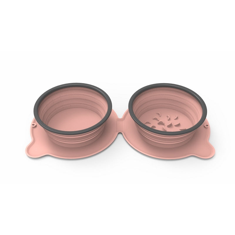 Portable Silicone Double Food Bowls Foldable Non-Slip Cat Bowl Pet Travel Anti-Choking Feeding Bowl Outdoor