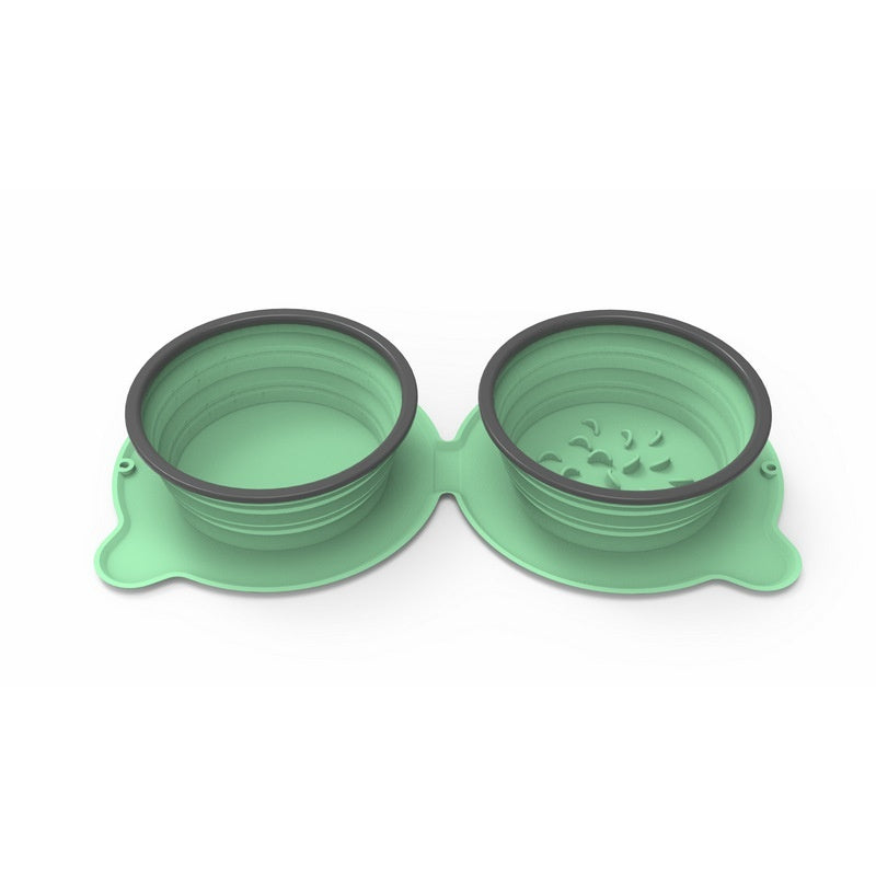 Portable Silicone Double Food Bowls Foldable Non-Slip Cat Bowl Pet Travel Anti-Choking Feeding Bowl Outdoor