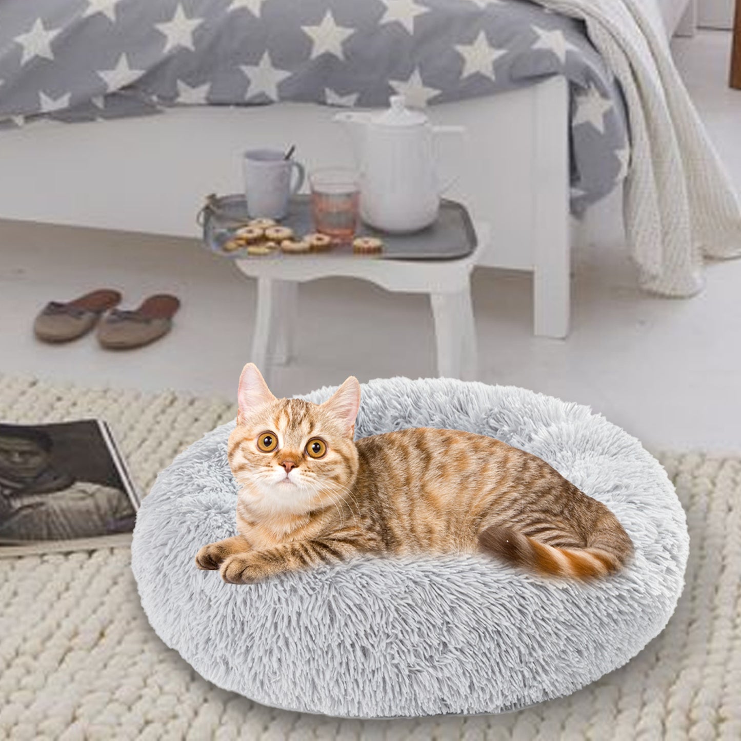 "Fluffy Donut Dog Bed – Soft, Calming Cushion for Small & Large Pets"