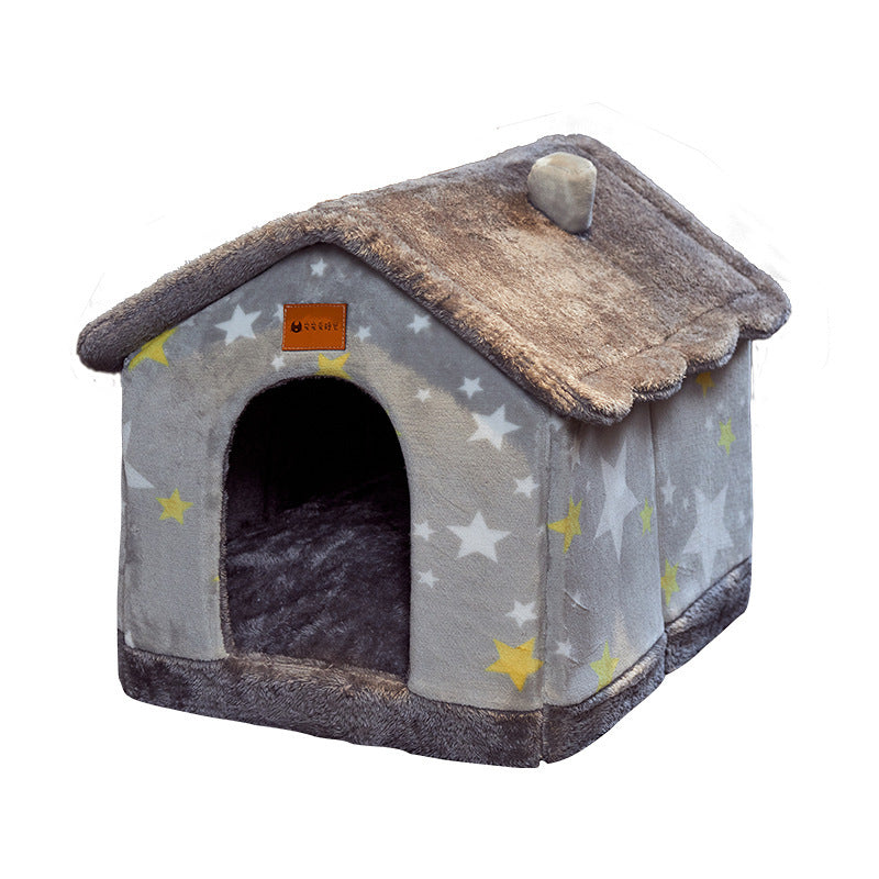 Cozy Foldable Dog House – Warm & Enclosed Bed for Pets This Winter!