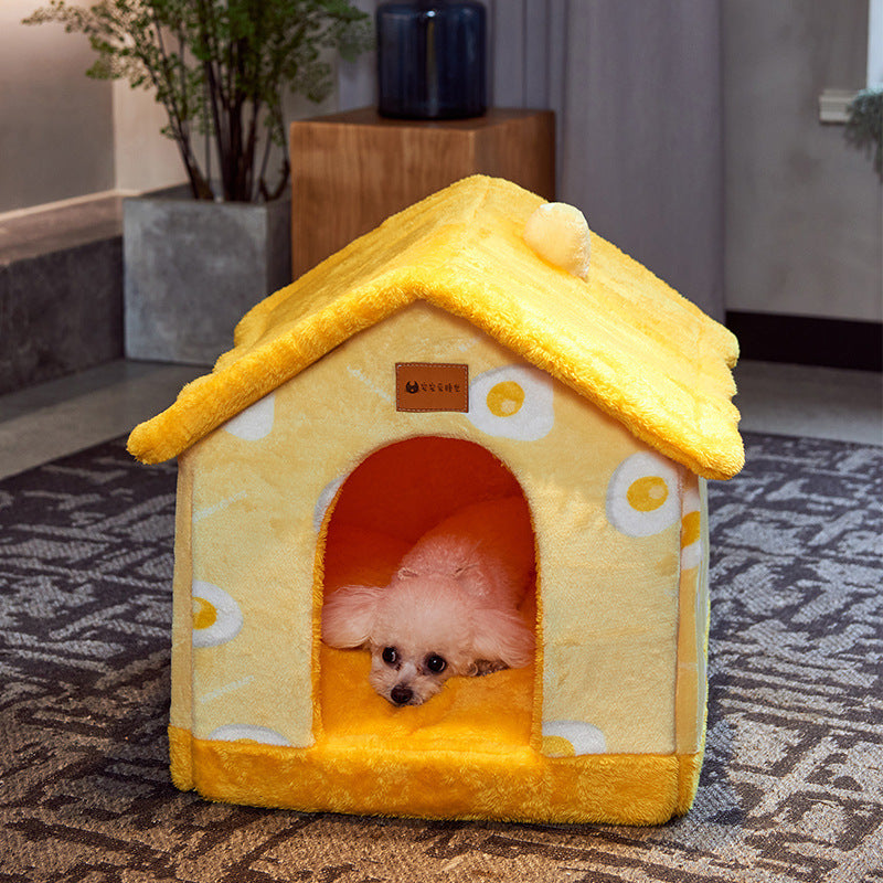 Cozy Foldable Dog House – Warm & Enclosed Bed for Pets This Winter!