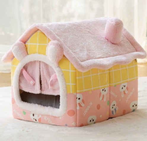 Cozy Foldable Dog House – Warm & Enclosed Bed for Pets This Winter!