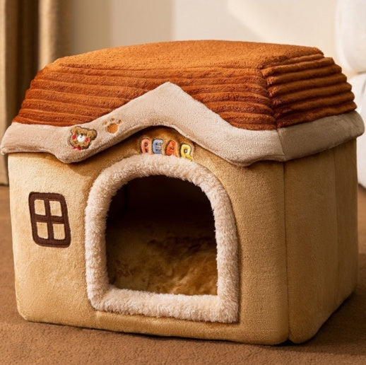 Cozy Foldable Dog House – Warm & Enclosed Bed for Pets This Winter!