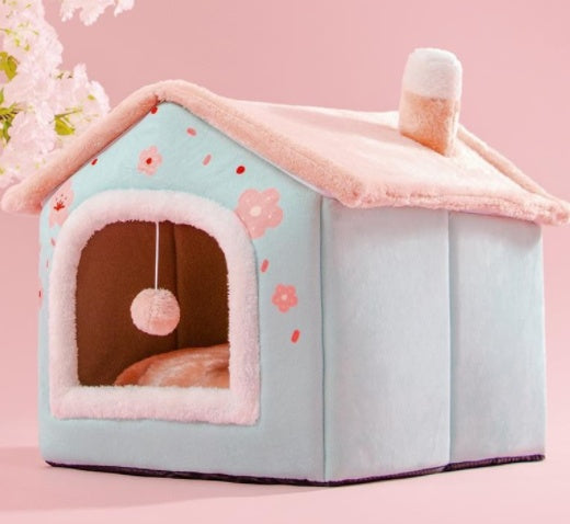 Cozy Foldable Dog House – Warm & Enclosed Bed for Pets This Winter!