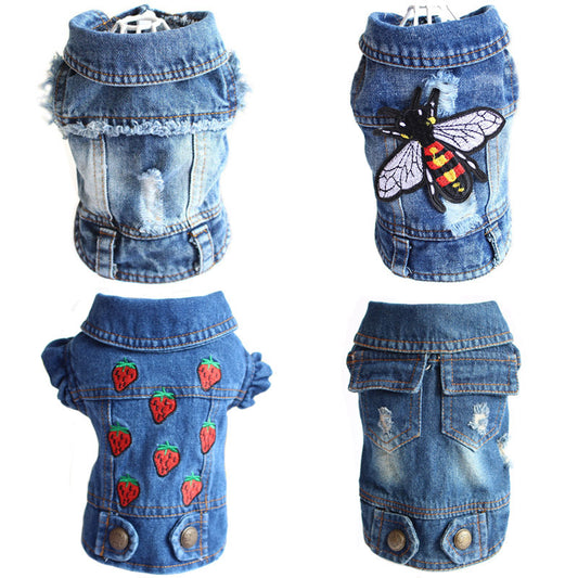 Designer pet Clothes Small Dog Denim Jacket Coat Cat Costume Puppy Jeans Vest Spring Clothing