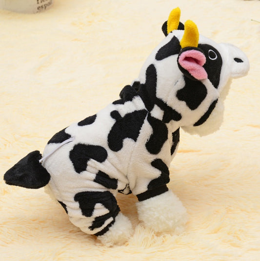 New Pet Cat Coat Warm Cow Costume Sweatshirt Hooded Clothing Sweater Winter Clothes Cat Clothing Jumpsuits Cow