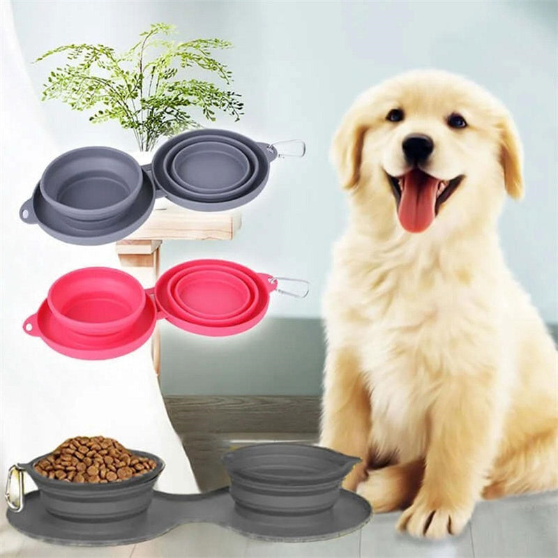 Portable Rubber Foldable Double Pet Bowl – Convenient, Space-Saving Feeding Solution!