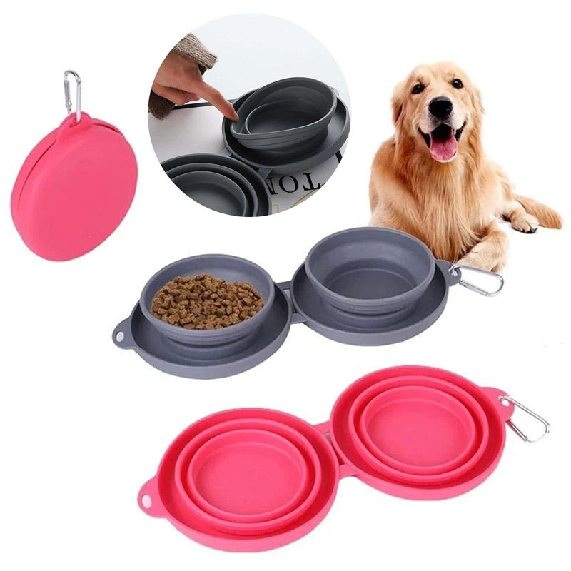 Portable Rubber Foldable Double Pet Bowl – Convenient, Space-Saving Feeding Solution!
