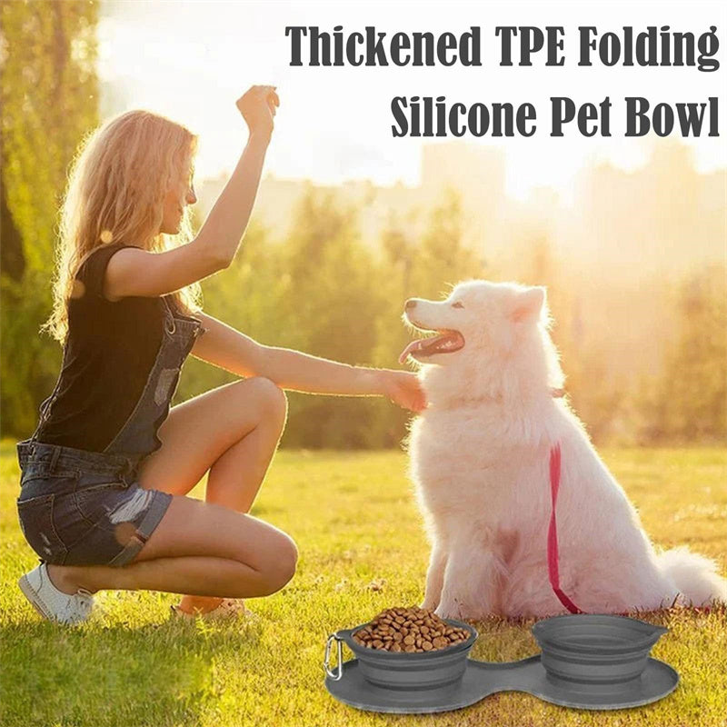 Portable Rubber Foldable Double Pet Bowl – Convenient, Space-Saving Feeding Solution!